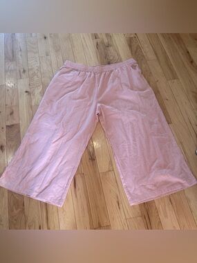 Womens pink wide leg lounge pants 5XL cotton gauze elastic waist comfy